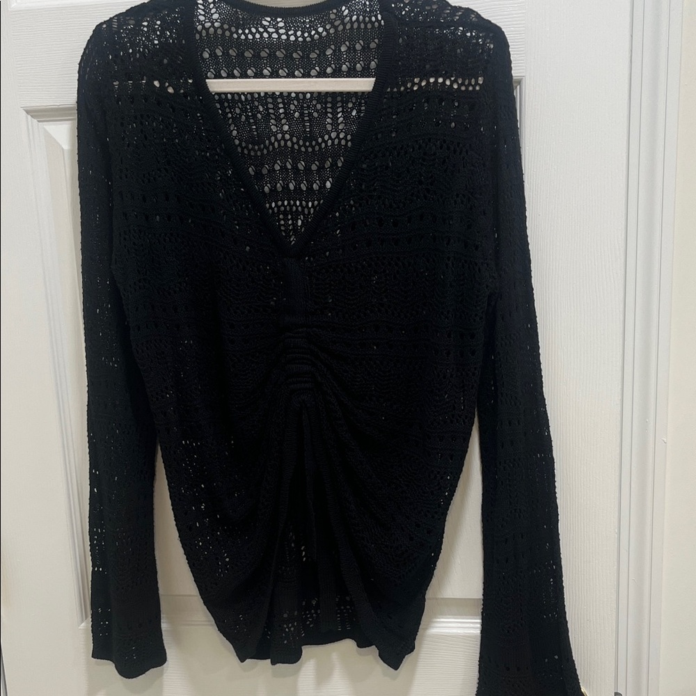 Black Crochet Long Sleeve Top